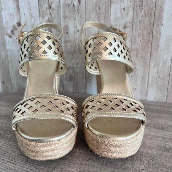 Tory Burch Gold Woven Espadrilles Size 10.5 - Picture 2 of 5